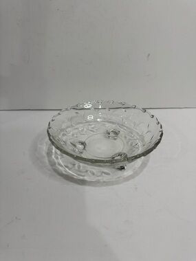 Vintage Etched Glass 3-Footed Bowl - Floral Leaf Detail